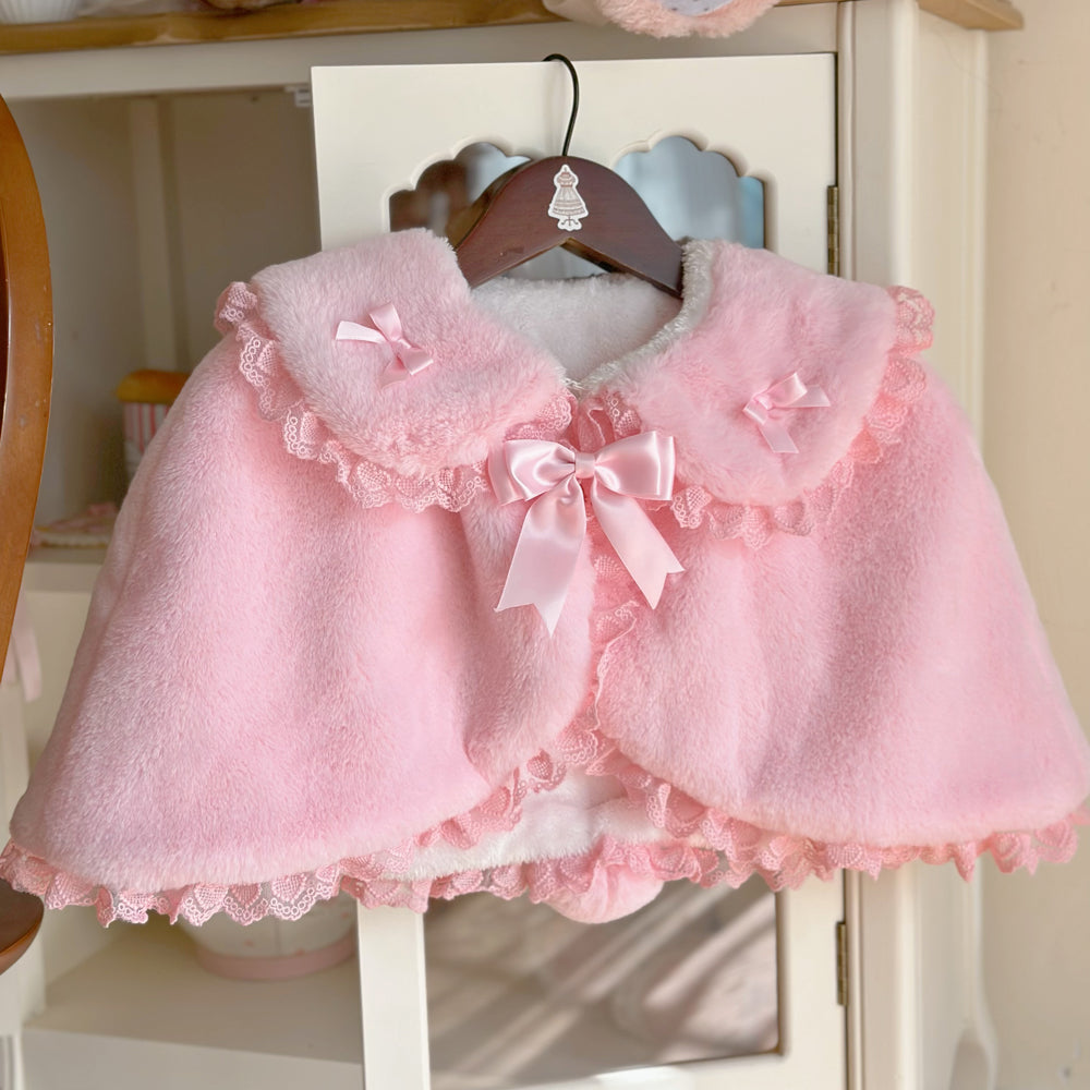 Lolita Cute Little Rabbit Ears Pink & White Winter Cape