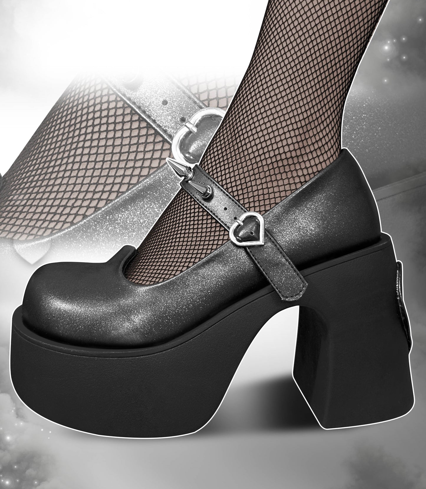 Gururu Heart Fantasy Punk Goth Y2K Mary Jane Platform High Heels Shoes