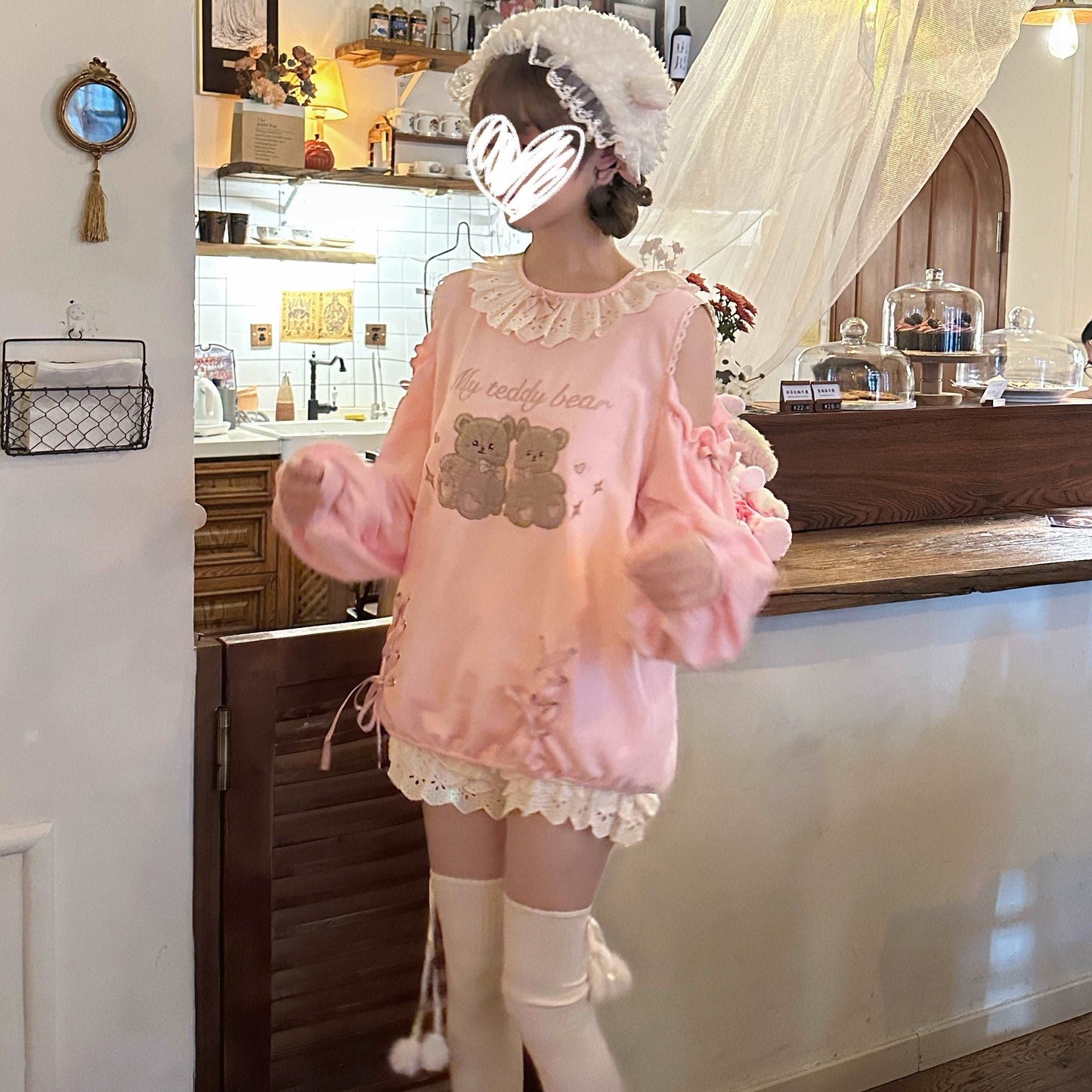 EGL Coquette Bow Ribbon Teddy Bear Pink Sweatshirt