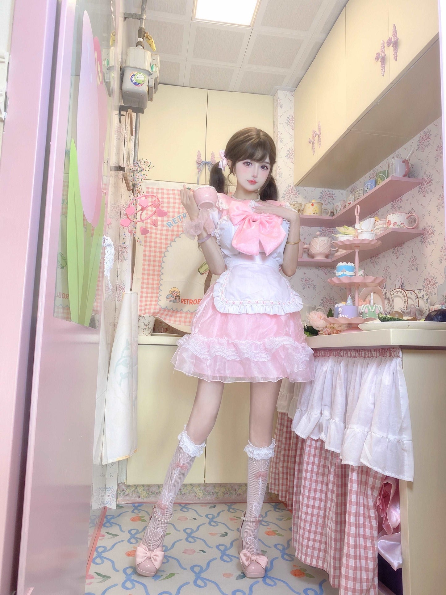 Candy Fairy Sweet Cute Pink Maid Cosplay Outfit Dress