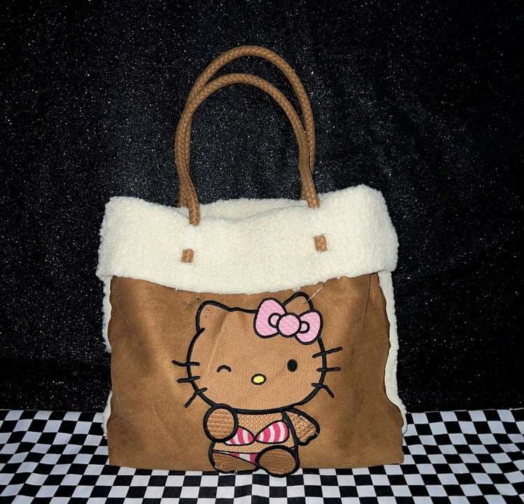 Black Brown Skin Kitty Plush Fluff Removeable Pin DIY Tote Bag