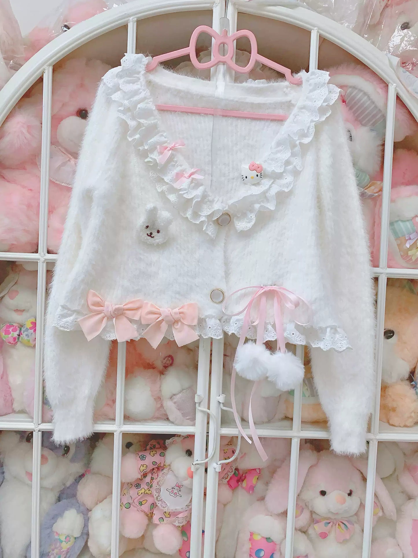 Candy Fairy Milky Kitty Knit White Cardigan & Skirt Two Piece Set