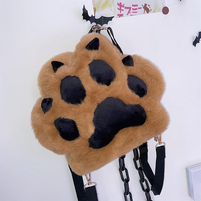 Furry Plush Fluff Cat Paw Doll Shoulder Bag Backpack