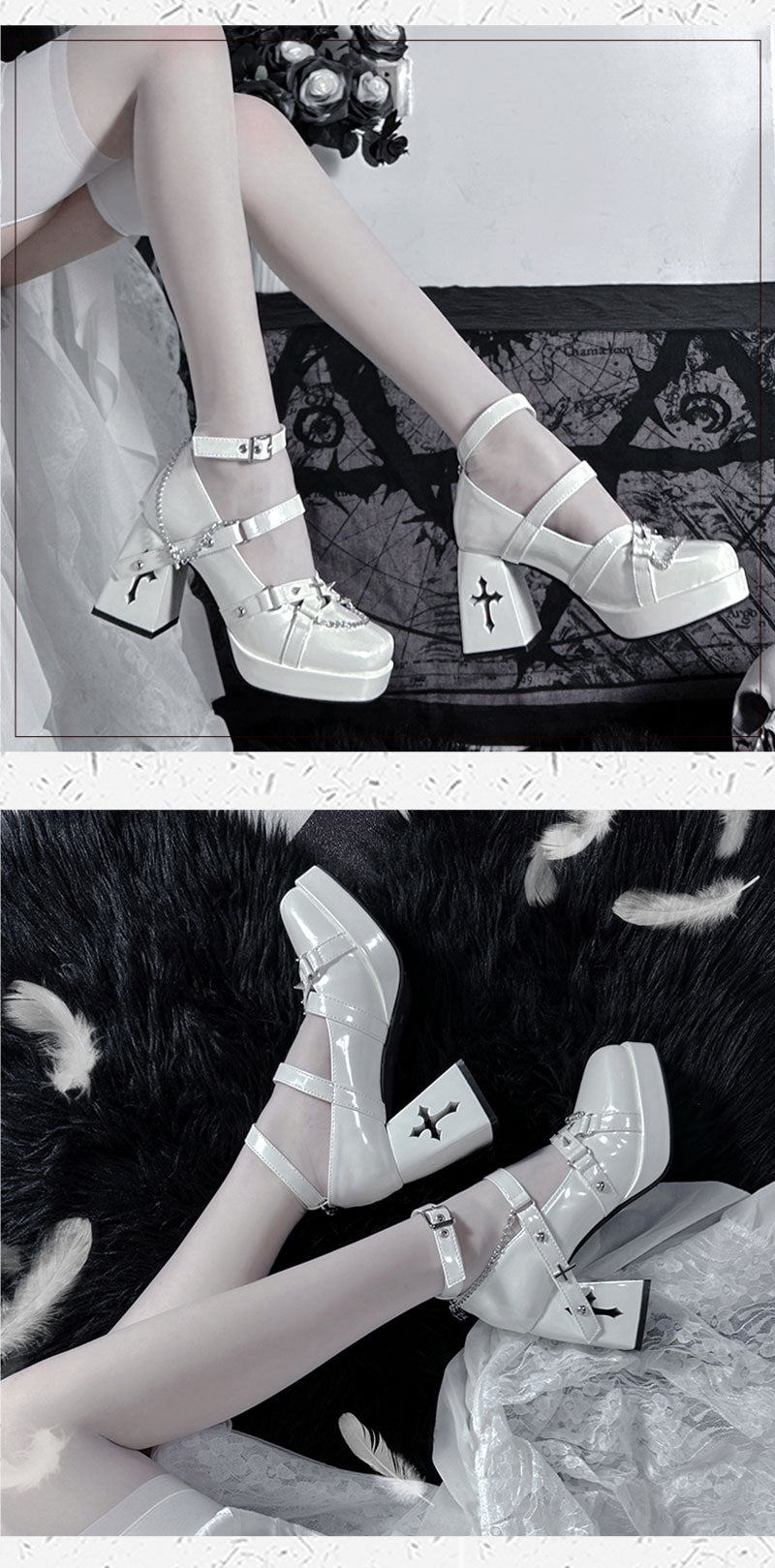 Walpurgis Night Cross Strap Egl Square Toe High Heels Platform Shoes