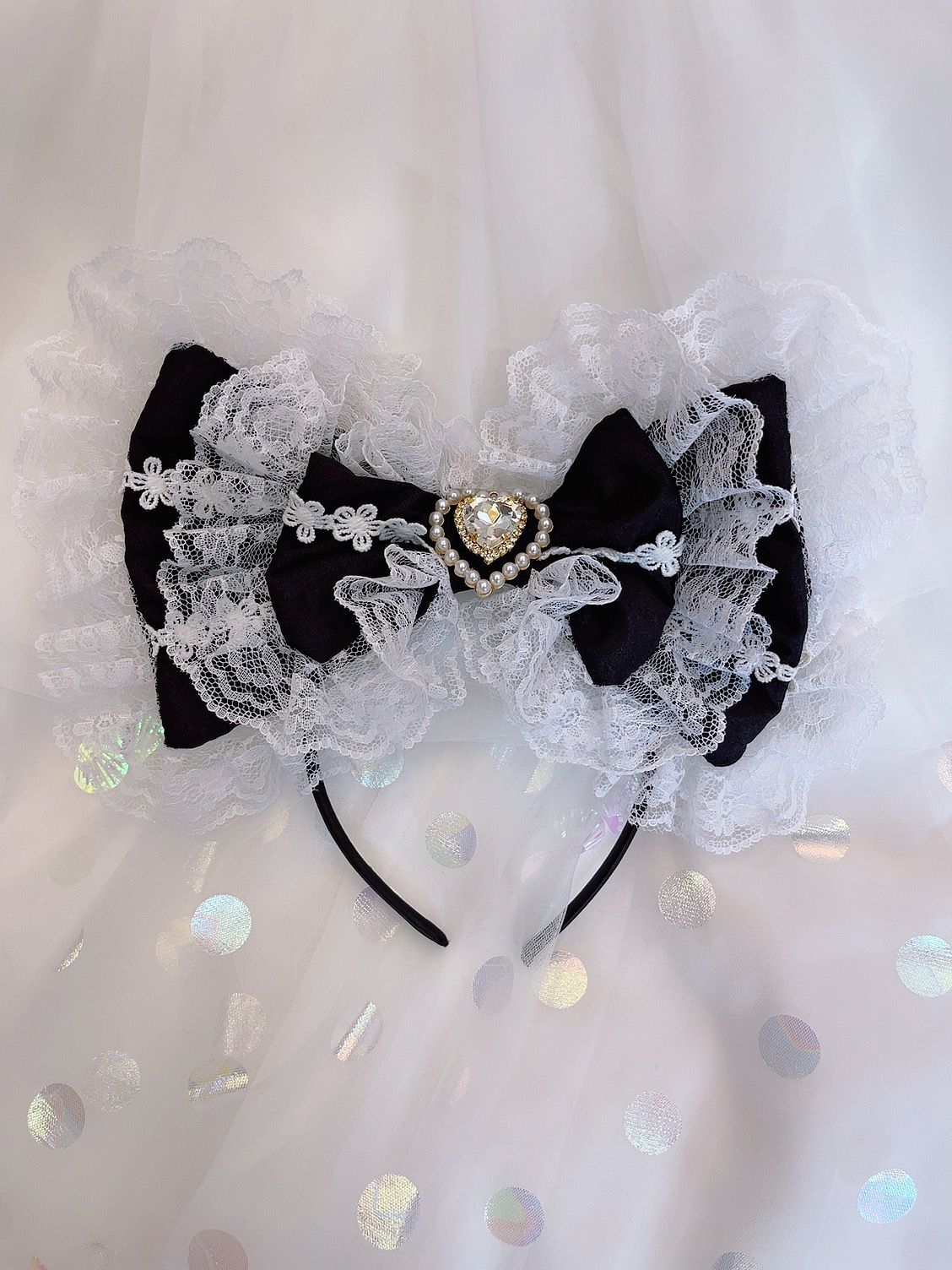 Sweetheart Princess Bow Lace Black Blue Pink Red White Headband Hairband Hair Accessories