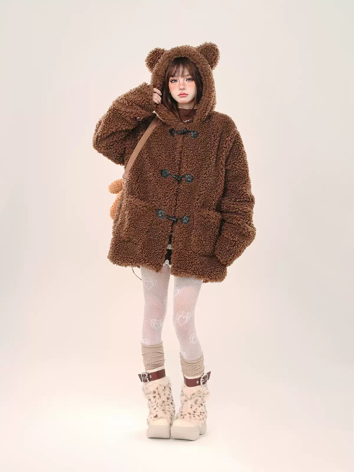 Young Eyes Plush Teddy Bear Brown White Jacket Hoodie