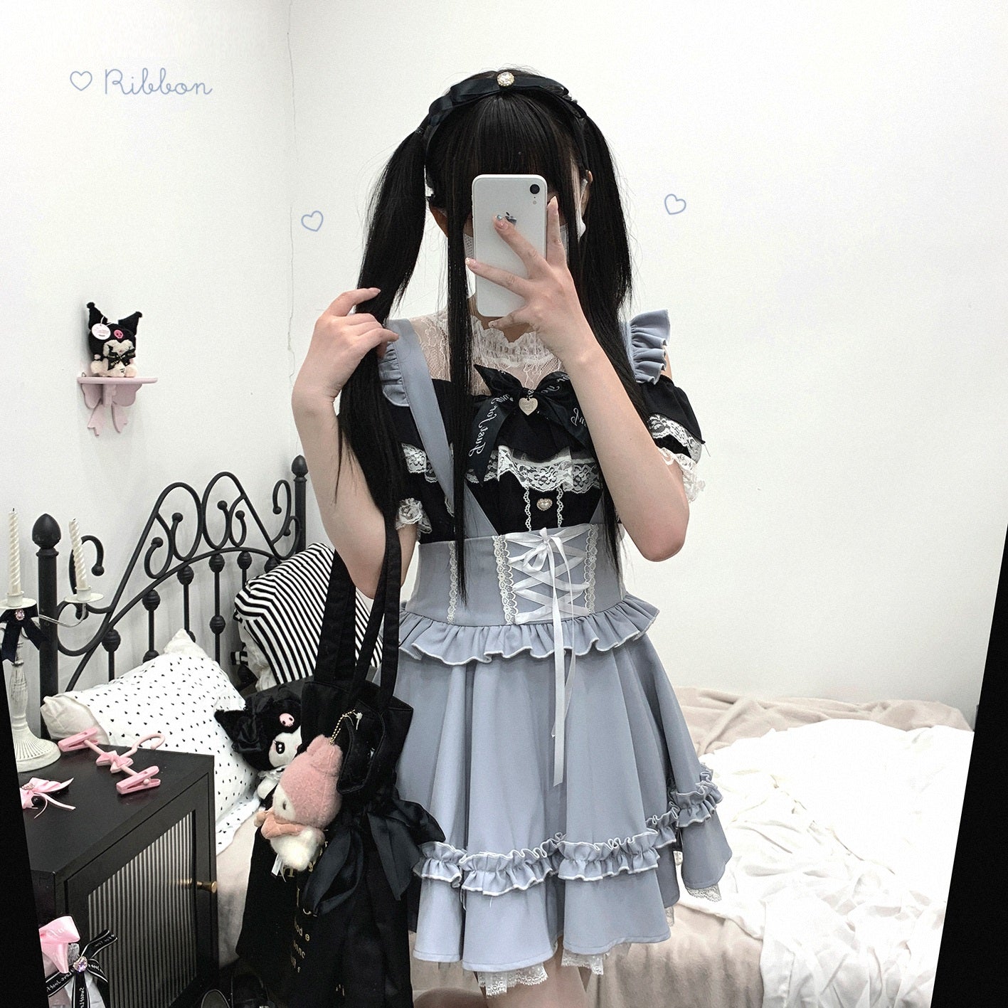 Kitten Bullet Jirai Kei Strappy Cake Lace Pink Black Blue Suspender Skirt