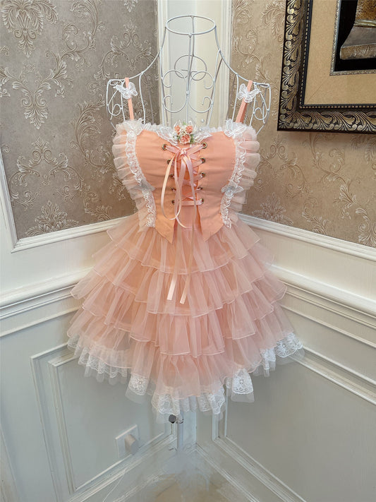 Sweetheart Princess Fairy Strap Cake Peach Pink Dress