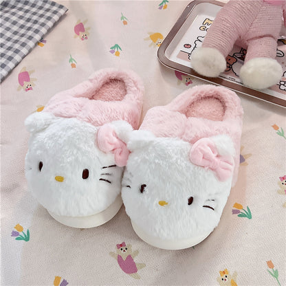 Kitty Cat Cinnamon Dog Melody Purple Devil Velvet Cotton Winter Thick Plush Slippers Shoes