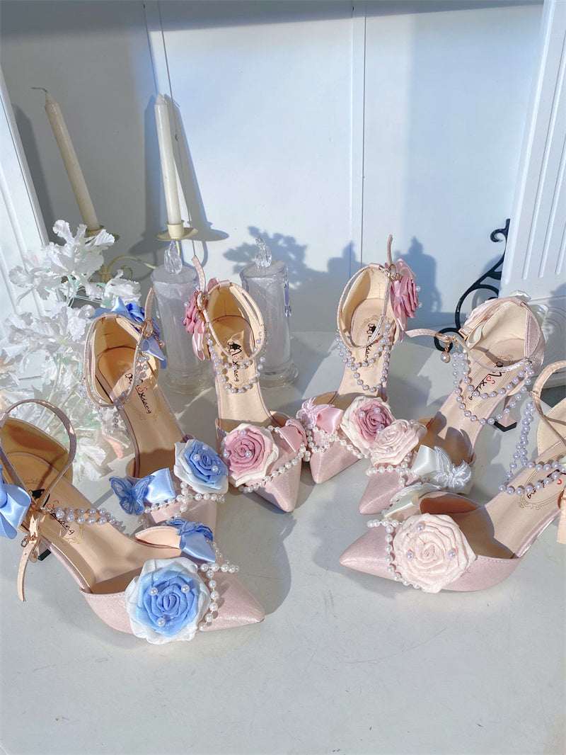 Dream Dwelling Love Goddess Rose Weddings Pink Blue White Green High Heels Shoes