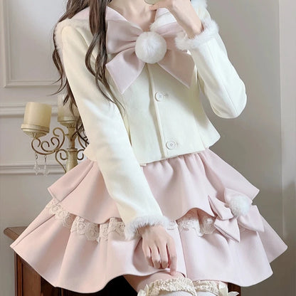 Serendipity Spring Rabbit Sailor Collar Pink Top & Skirt Two Piece Set