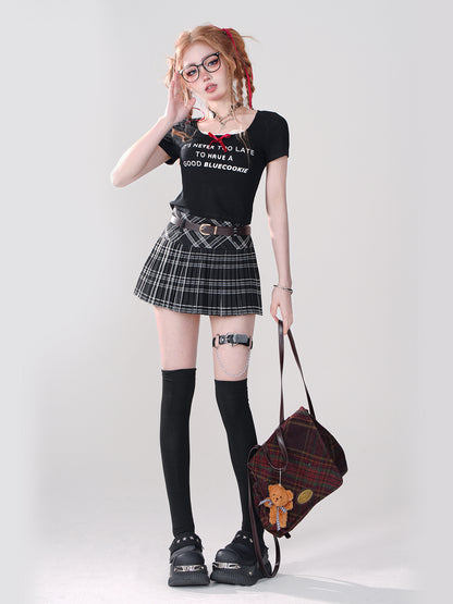 Young Eyes School Girl Black Plaid Mini Skirt