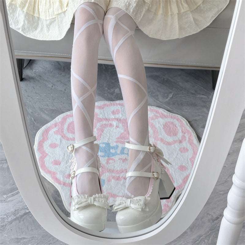 Cookie Sauce Lolita Lace Heart Knot Height Heels Mary Jane Shoes