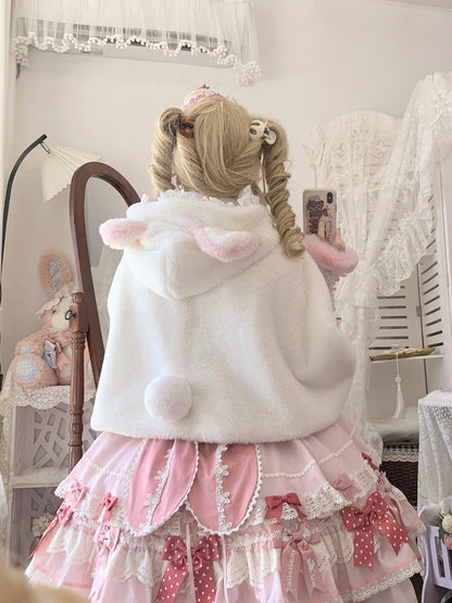 Lolita Meow Meow Car Ears White Plush Jacket Cape