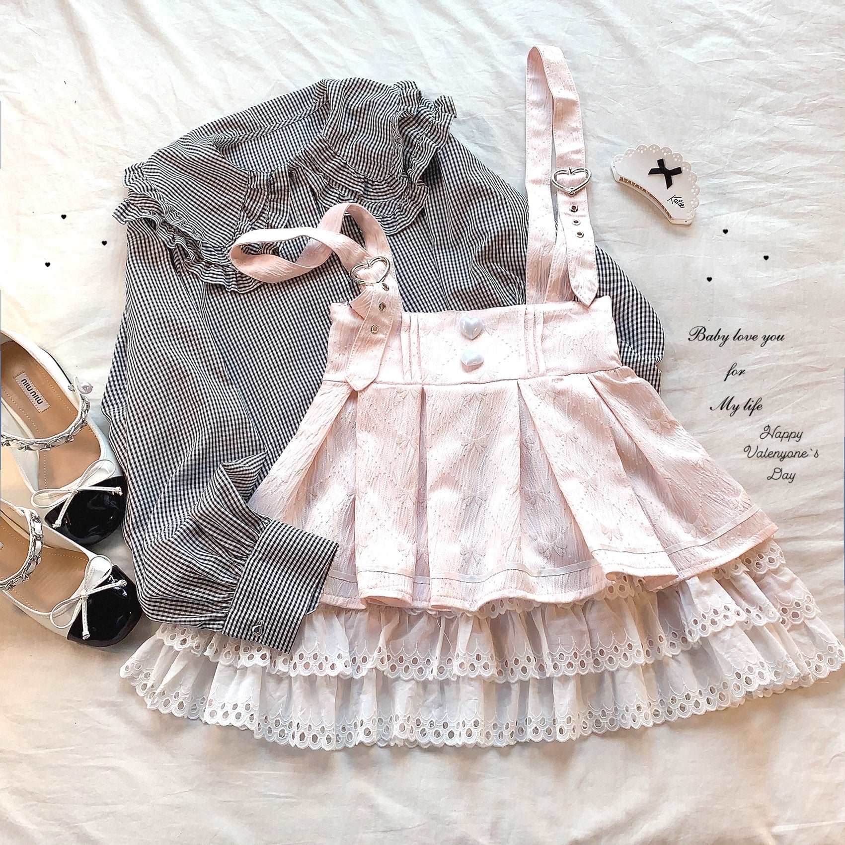 Dormir Doll Love Heart Buttons Black Pink Blue Lace Ruffled Suspender Skirt