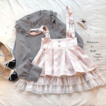 Dormir Doll Love Heart Buttons Black Pink Blue Lace Ruffled Suspender Skirt