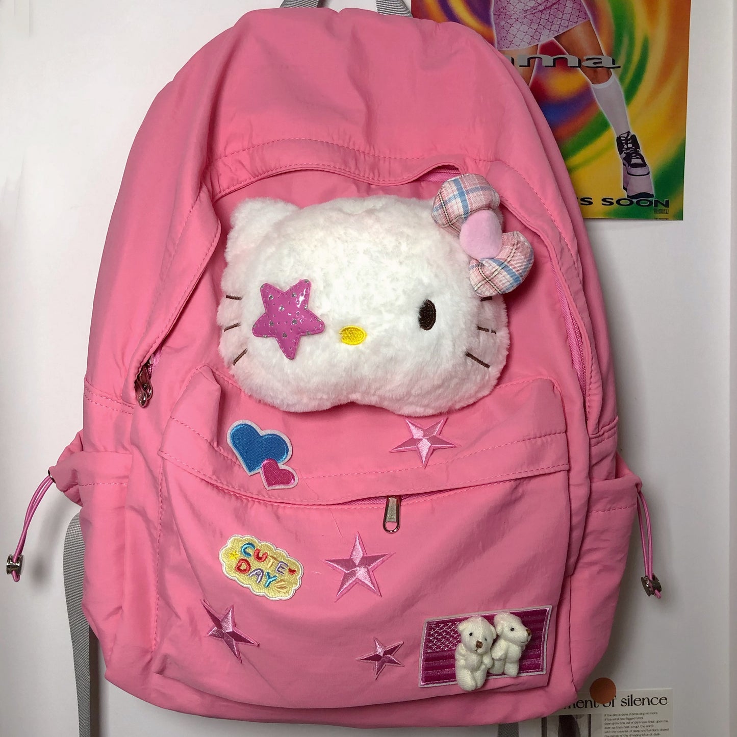 Kitty Cat Pink Cartoon Y2k Star School Backpack Bag