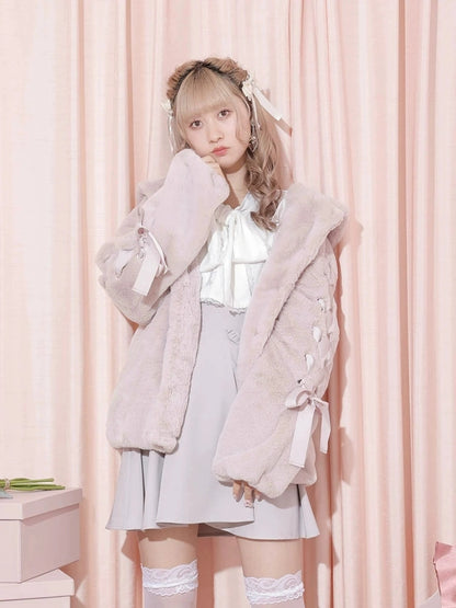 Jirai Kei Pink White Black Rabbit Ears Thick Winter Hoodie Jacket