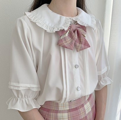 Japanese School Uniform Sweet Rounded Collar White Cream Shirt Blouse