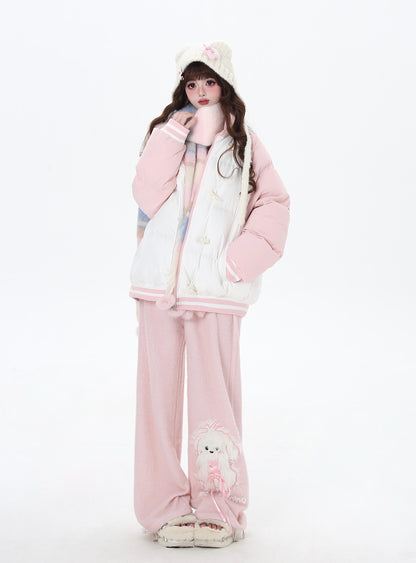 Crazy Girl Stereo Toggles White Pink Blue Puffer Jacket