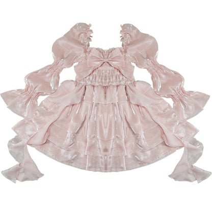 Plus Size Sparkling Jellyfish Princess Pink & Blue Bow Ruffled Dress