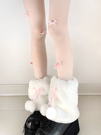 Plush Fur Pompom Balls White Pink Black Red Leg Warmers