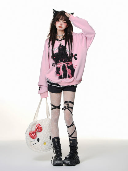 Young Eyes Cute Rabbit Black Pink White Pullover Sweater