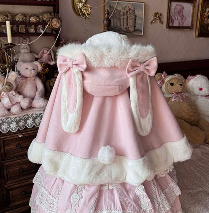 Lolita Kitten Calls Car Ears & Rabbit Ears White Pink Jacket Cape Cloak