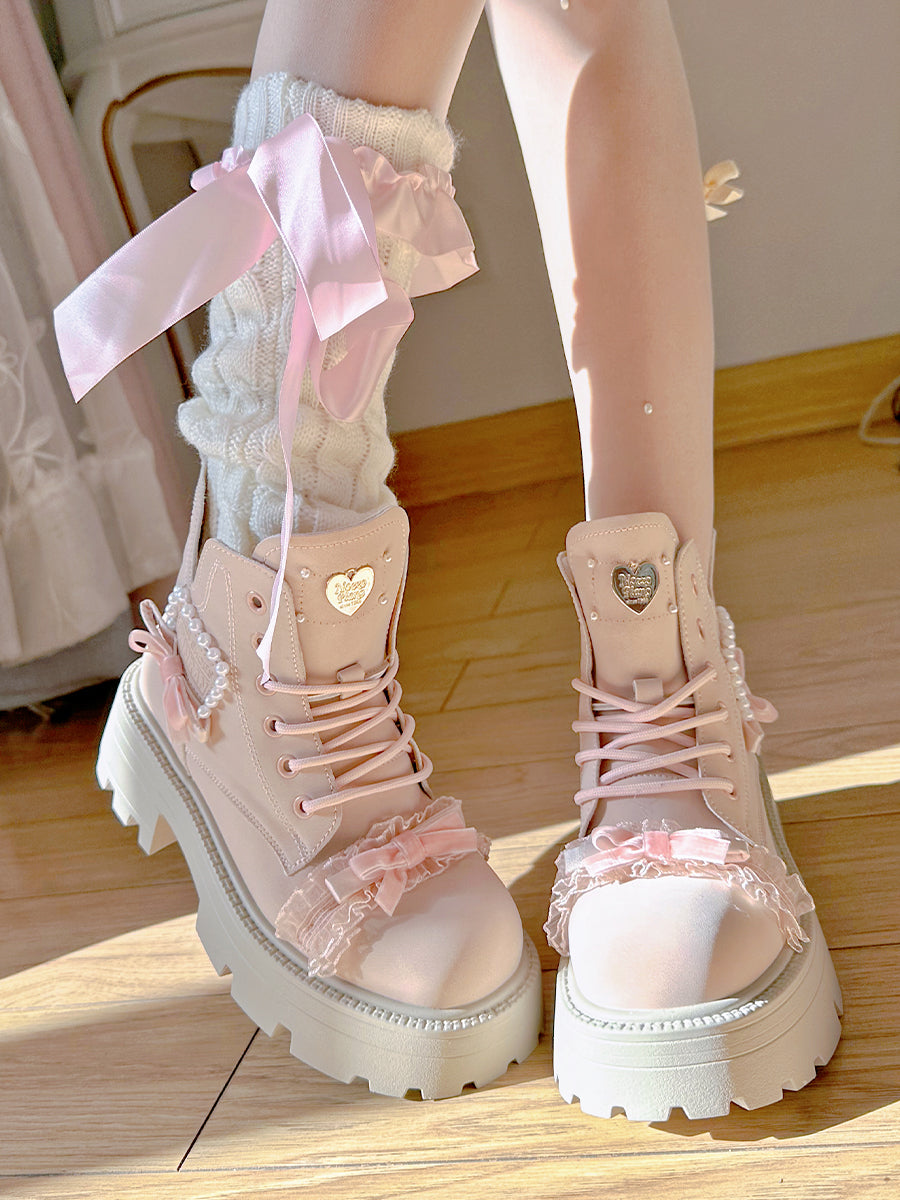 Pinky Sweet Knight Bow Pearl Light Pink Winter Snow Boots Shoes