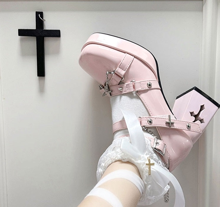 Walpurgis Night Cross Strap Egl Square Toe High Heels Platform Shoes