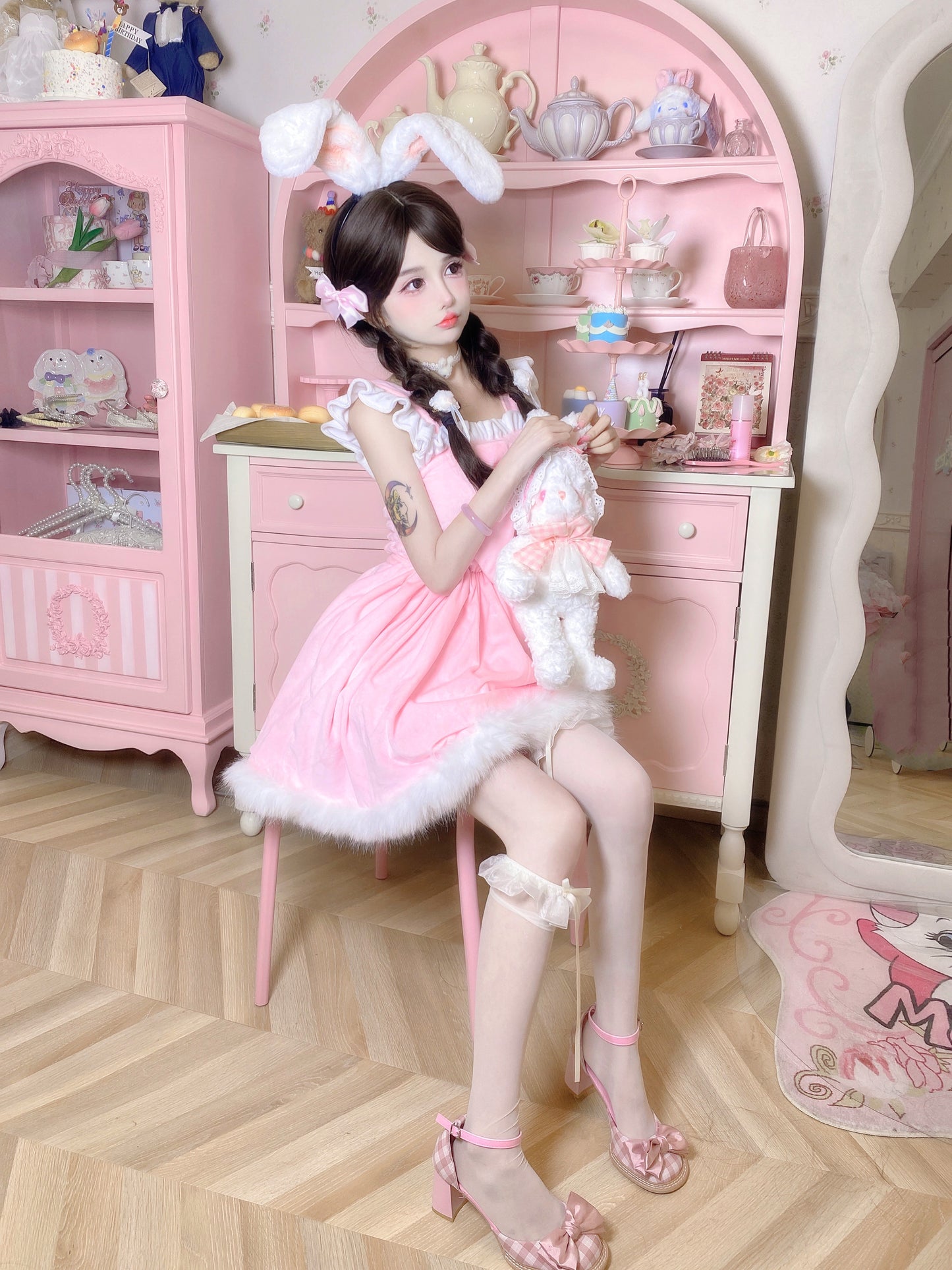 Candy Fairy Cosplay Cute Plush Velvet Fur Pink Princess Dress