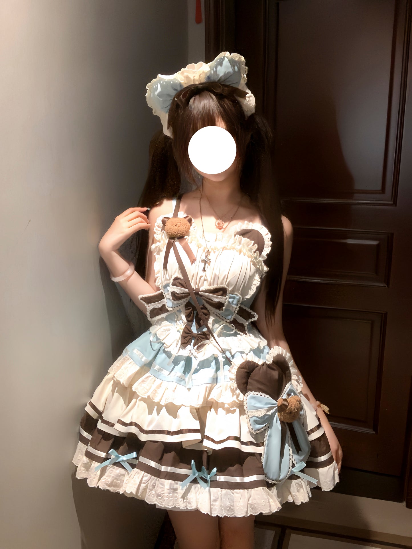 Platycodon Girls Chocolate Teddy Bear Idol Pink & Brown Lolita Dress