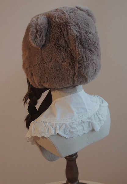 Cute Autumn Fall Handmade Original Faux Imitation Fur Plush Lolita Bear Ears Hats