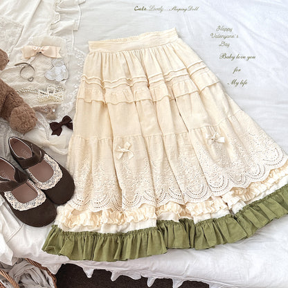 Dormir Doll Wild Spring White Cream Pink Green Long Skirt