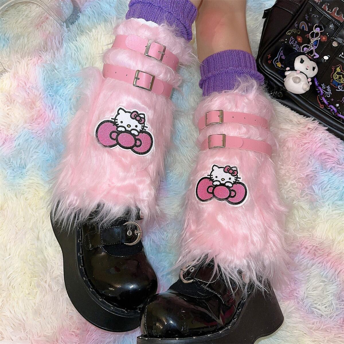 Y2K Kitty Purple Devil Harajuku Cartoon Fuzzy Leg Garter Belt Leg Warmer