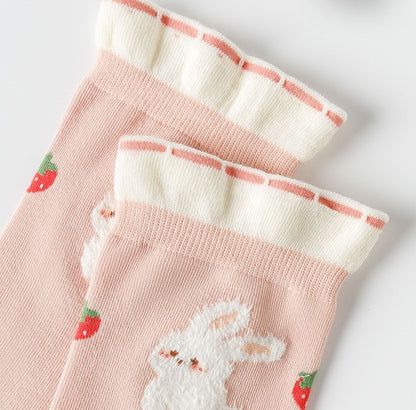 Pink Strawberry Rabbit Cute Cotton Socks 6 Patterns Pairs Sets