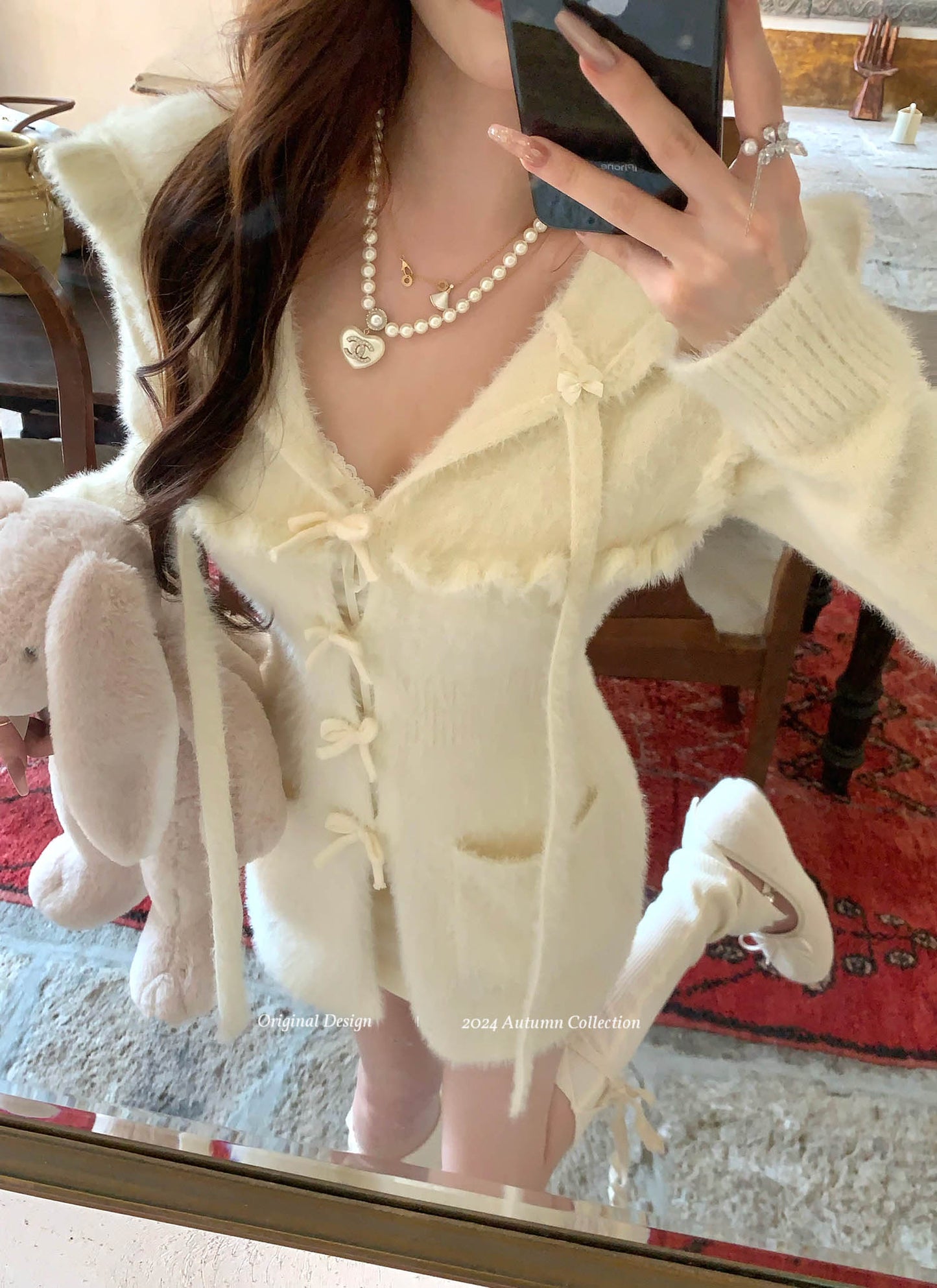 Acacia Milky Crush Cream Mink Fuzzy Sweater Dress