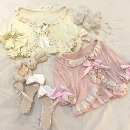 Dormir Doll Sweet Lolita Coquette Pink Cream Blue Little Thin Short Sleeve Cardigan