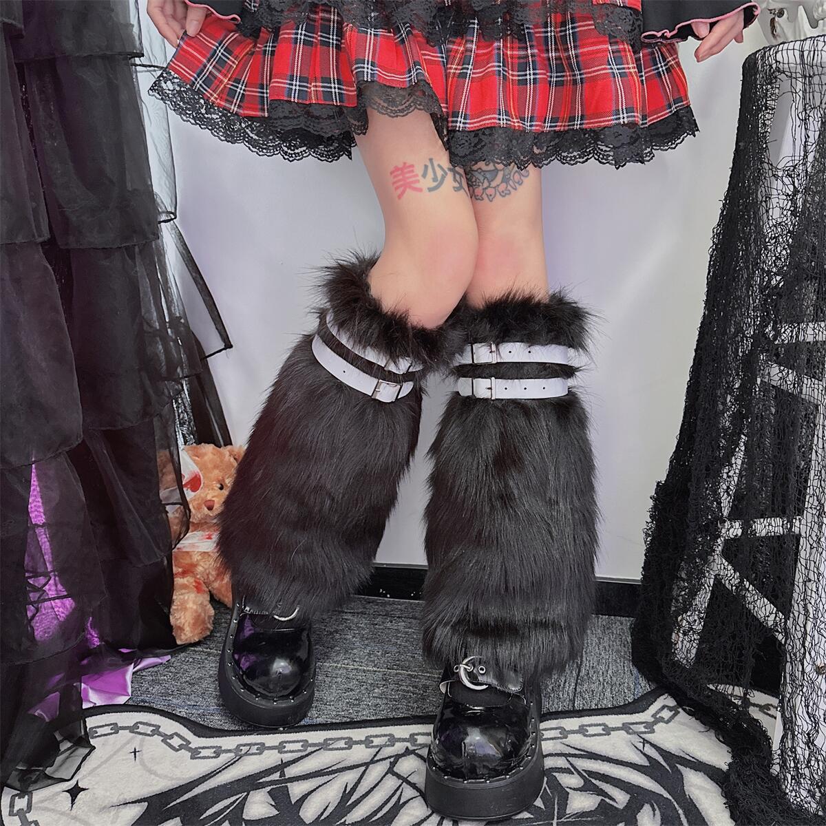 Y2K Punk Harajuku Fuzzy Leg Garter Belt Leg Warmer