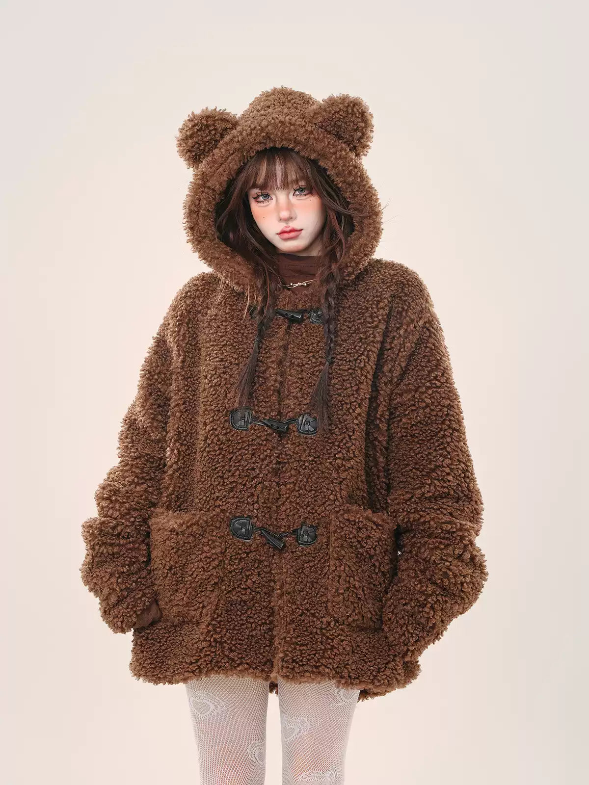 Young Eyes Plush Teddy Bear Brown White Jacket Hoodie