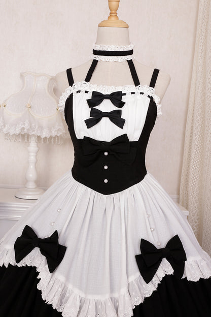 Gothic Dark Maid Cosplay EGL Black White Elegant Bow Dress & Jacket Two Piece Set