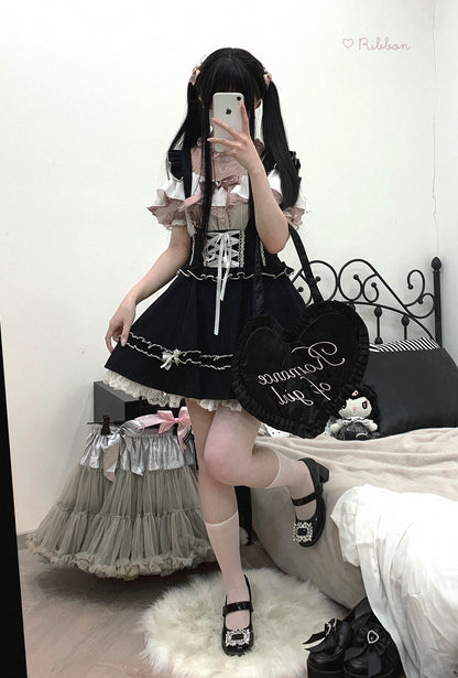 Kitten Bullet Jirai Kei Strappy Cake Lace Pink Black Blue Suspender Skirt