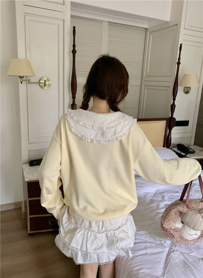 Doll Collar Cute Sheep Big Bow Embroidery Yellow Sweatshirt