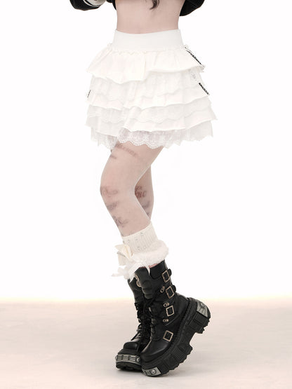 Young Eyes Muse Cake Lace White Black Short Skirt