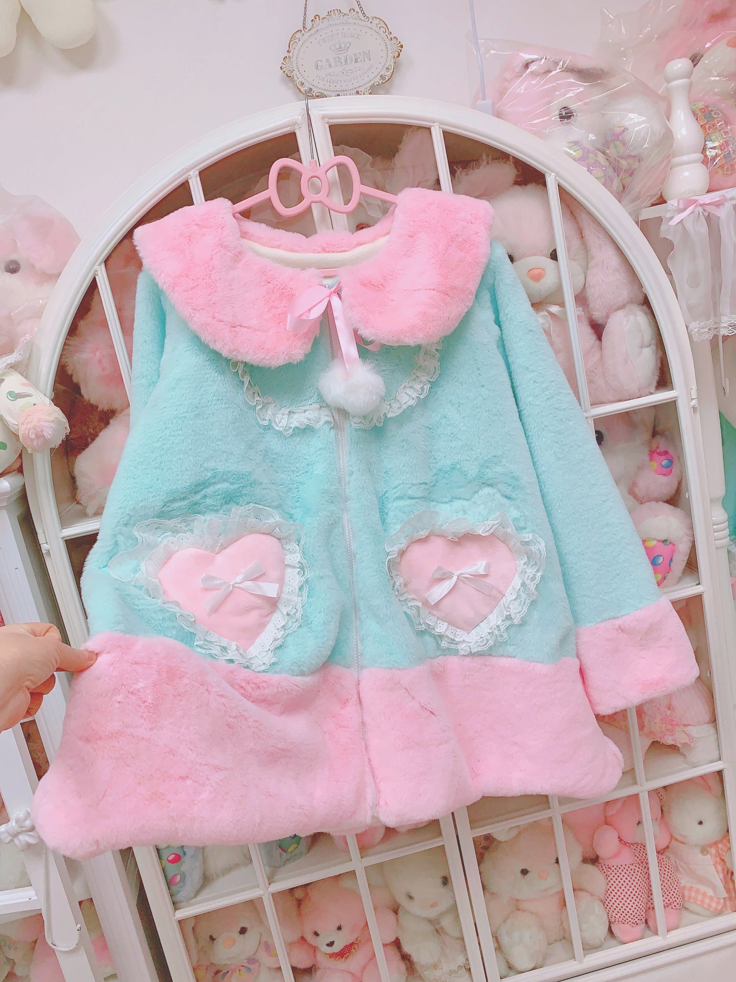 Candy Fairy Winter Velvet Plush Ice Cream White Turquoise Green Thick Fur Jacket