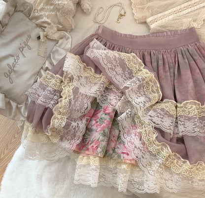 Dormir Doll Canary Veil Rose Lace Beige Green Pink Purple Ruffle Short Skirt