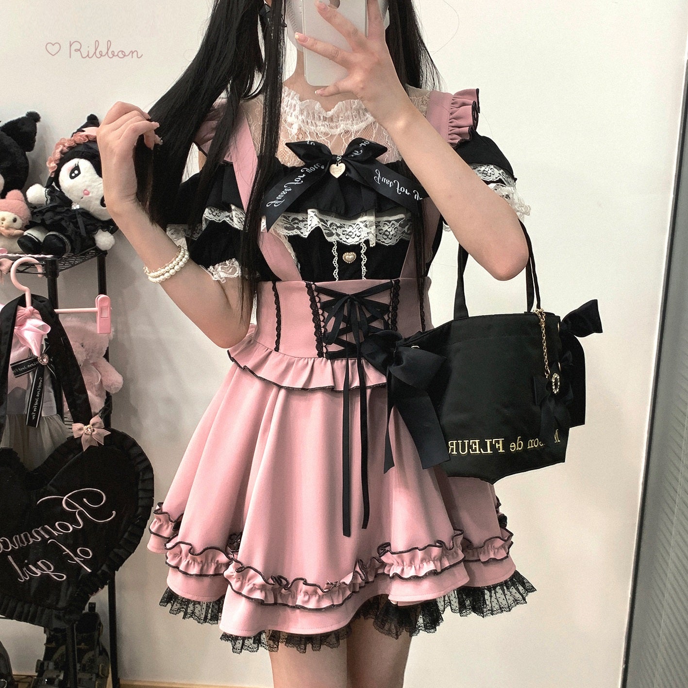 Kitten Bullet Jirai Kei Strappy Cake Lace Pink Black Blue Suspender Skirt