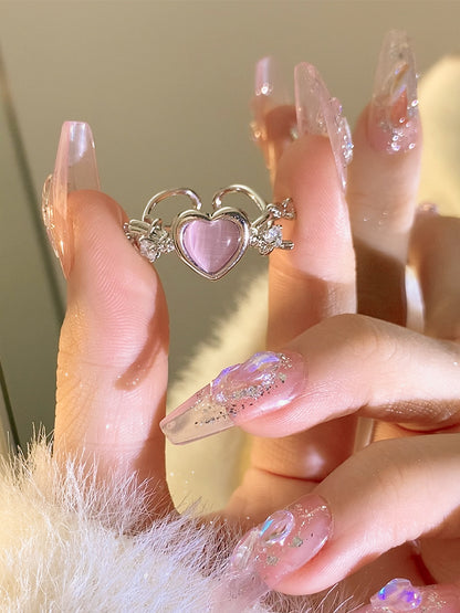 Luxury Princess Pink Silver Diamond Love Thorn Ring