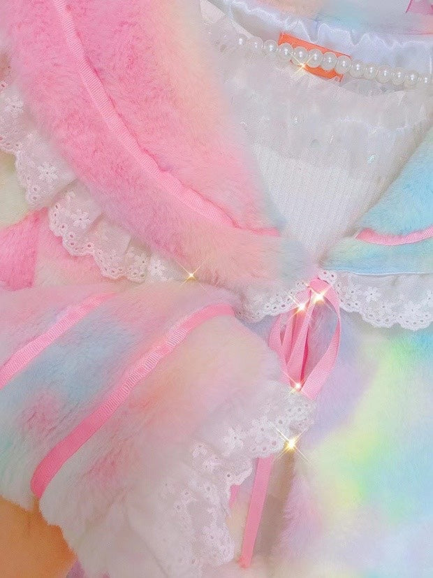 Candy Fairy Sweet Rainbow Gradient Sailor Collar Ruffled Winter Jacket