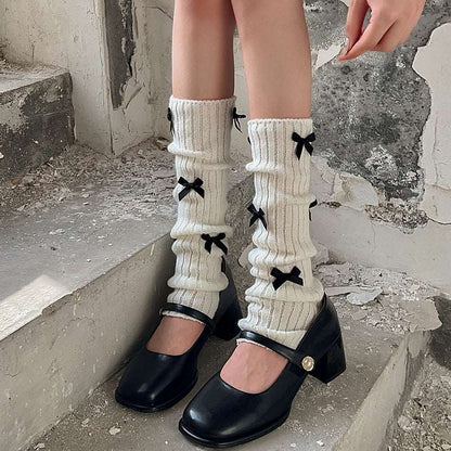 Autumn Winter Sweet Lolita Coquette Bow Knit Socks Leg Warmers